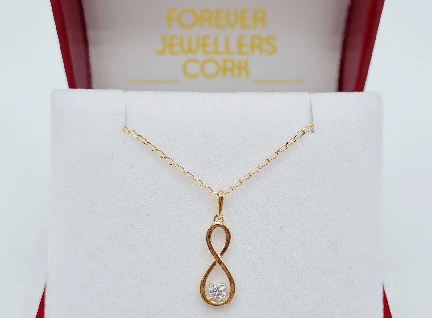 9ct Gold CZ Infinity Pendant Chain. ForeverJewellers Cork.Maria Gleeson. Jewellers.CorkJewellers_1