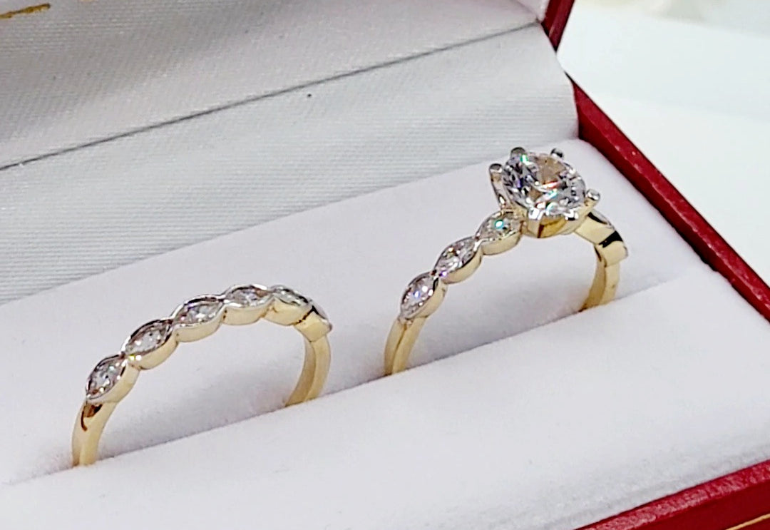 9ct Gold Evelyn Ring Set ~ Stunning Cubic Zirconia Two Piece Ring Set in 9ct Gold. 9ct Gold Bridal Ring Sets -