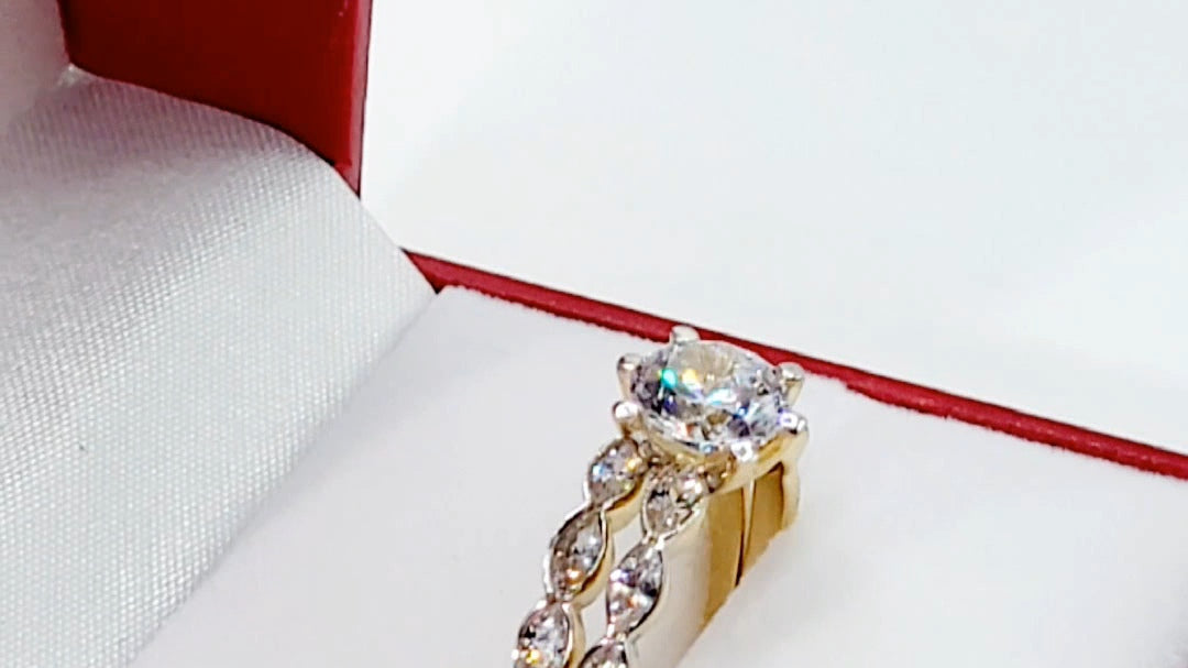 9ct Gold Evelyn Ring Set ~ Stunning Cubic Zirconia Two Piece Ring Set in 9ct Gold. 9ct Gold Ring Sets - Engagement Ring & Wedding Band. Forever Jewellers Cork. Maria Gleeson. Jewellers Cork