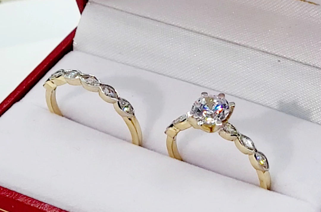 9ct Gold Evelyn Ring Set ~ Stunning Cubic Zirconia Two Piece Ring Set in 9ct Gold. 9ct Gold Bridal Ring Sets - Engagement Ring & Wedding Band. Forever Jewellers Cork. Maria Gleeson. Jewellers Cork