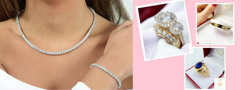 Tennis Jewellery set including necklace, bracelet, and rings. Forever Jewellers Cork. Maria Gleeson. Cork Jewellers. College Rings. Gold. Silver