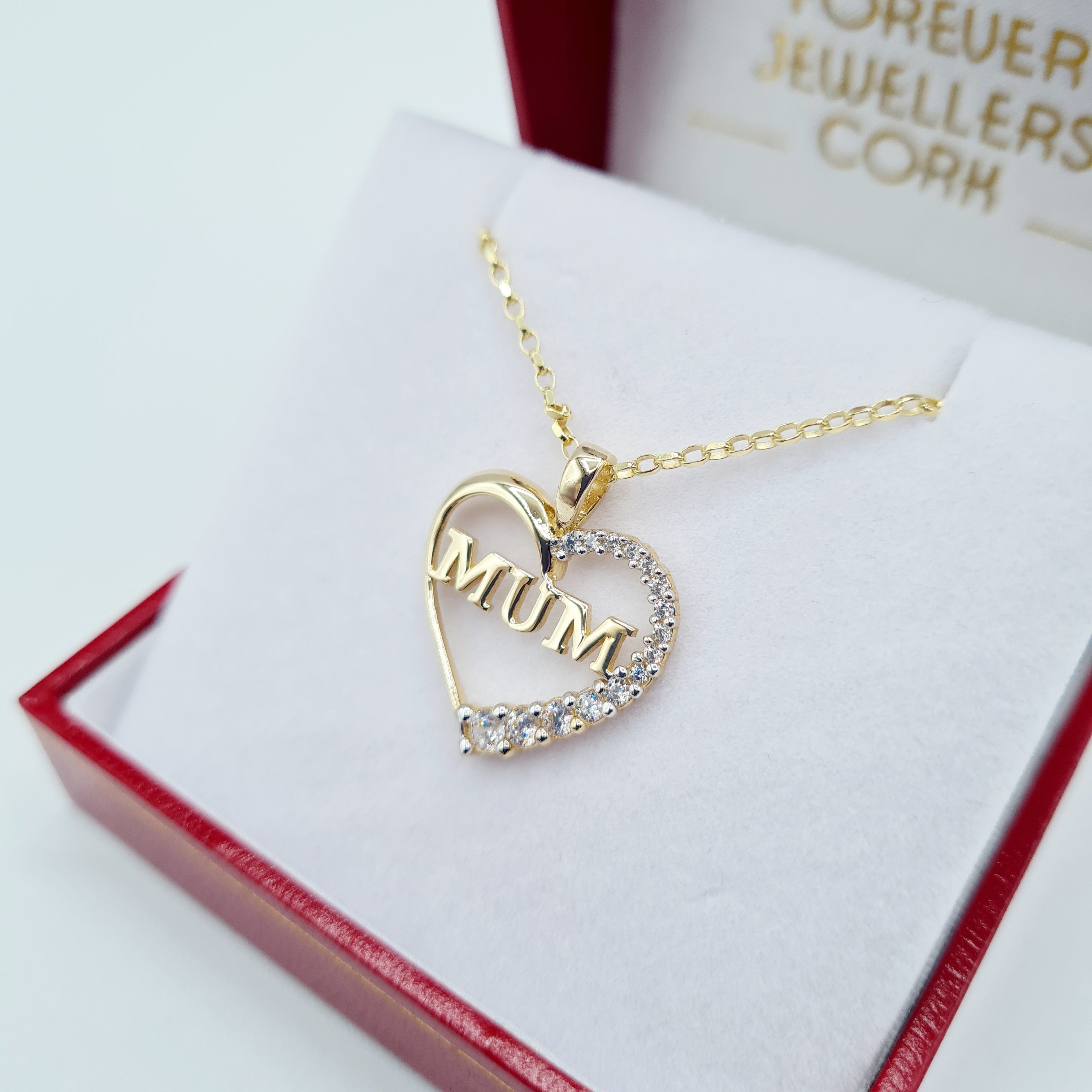 9ct Gold Crystal Mum Heart Necklace - R8276 | F.Hinds Jewellers