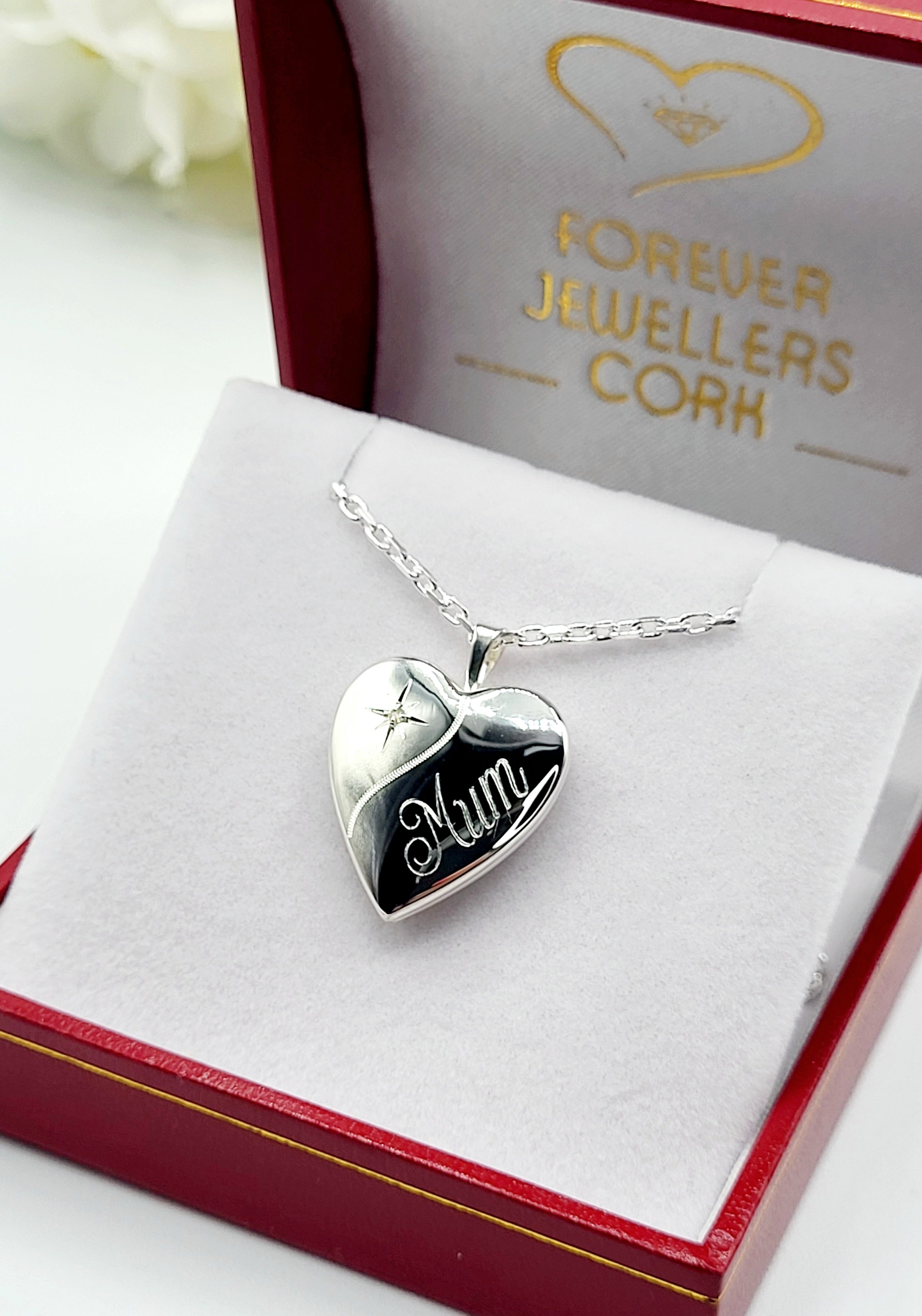 Sterling Silver Mum Locket on Diamond Cut Belcher Chain
