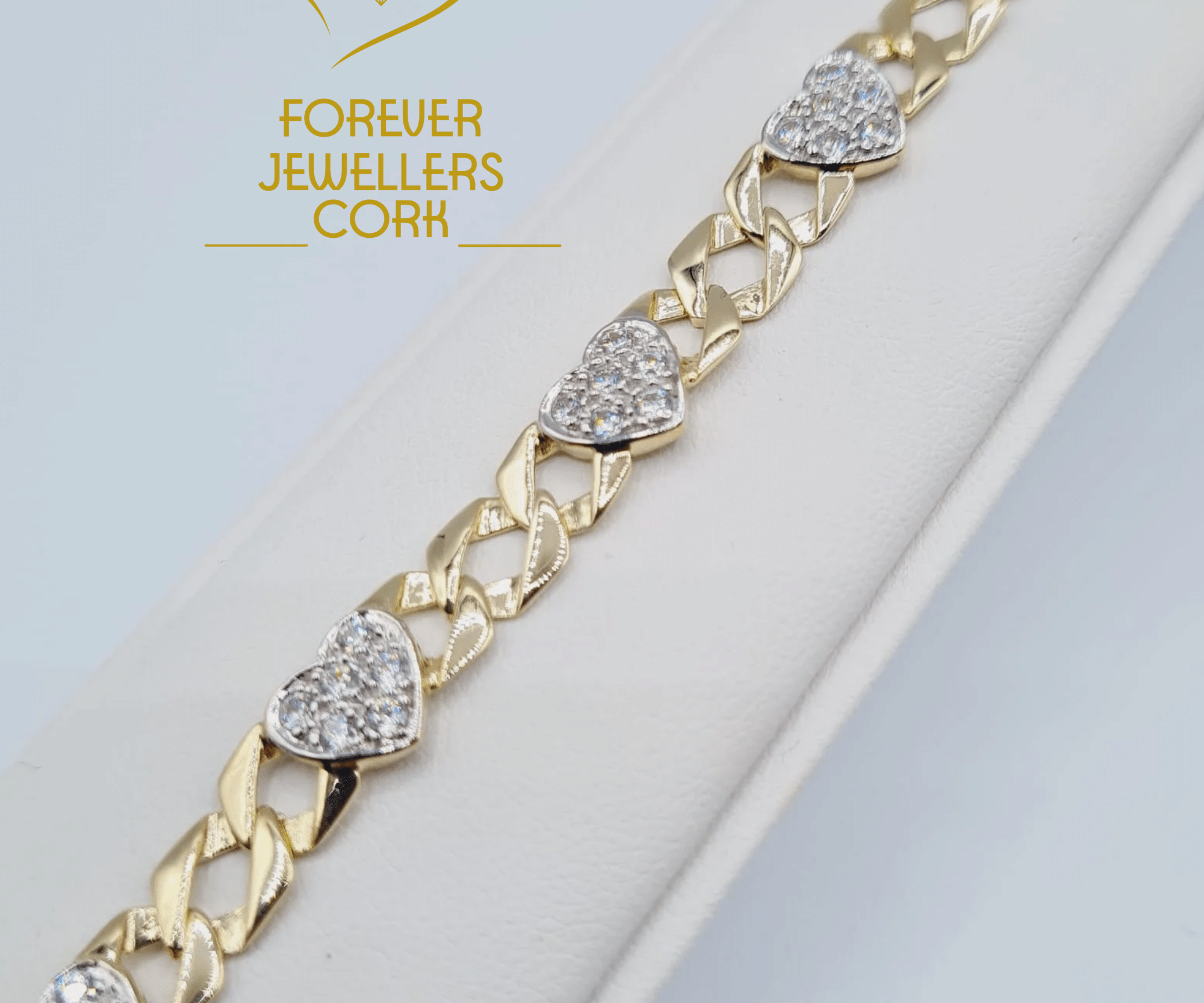 9ct Gold Childrens Cubic Zirconia Heart Bracelet With Trigger