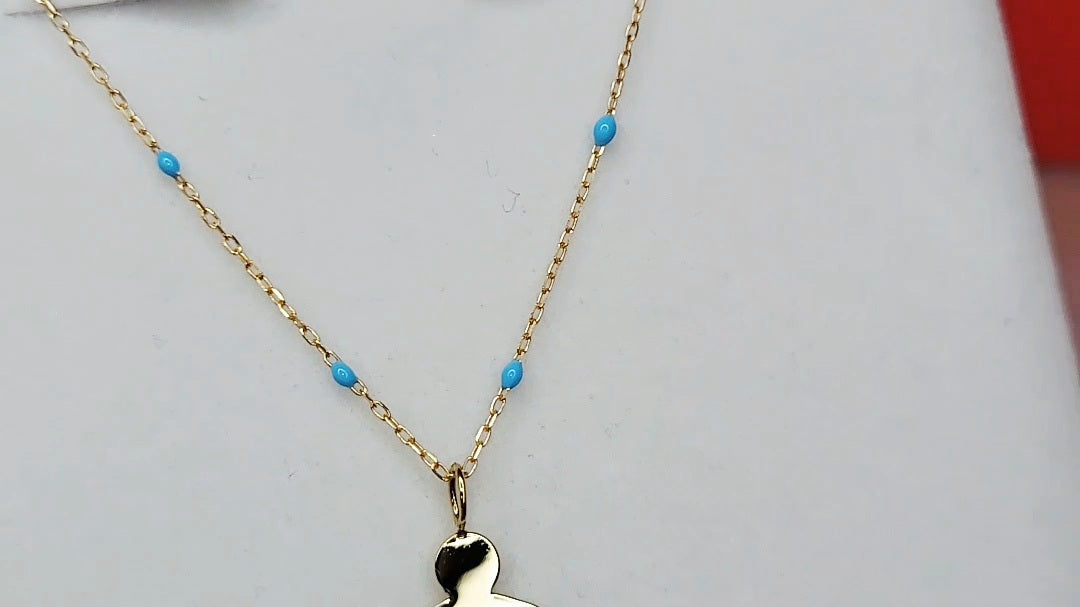 9ct Gold Little Boy Pendant on 9ct Gold Chain – Blue Enamel Detail