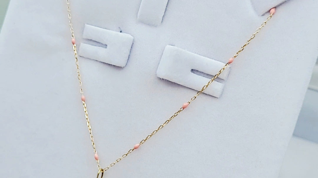 9ct Gold Little Girl Pendant on 9ct Gold chain with Pink Enamel detail