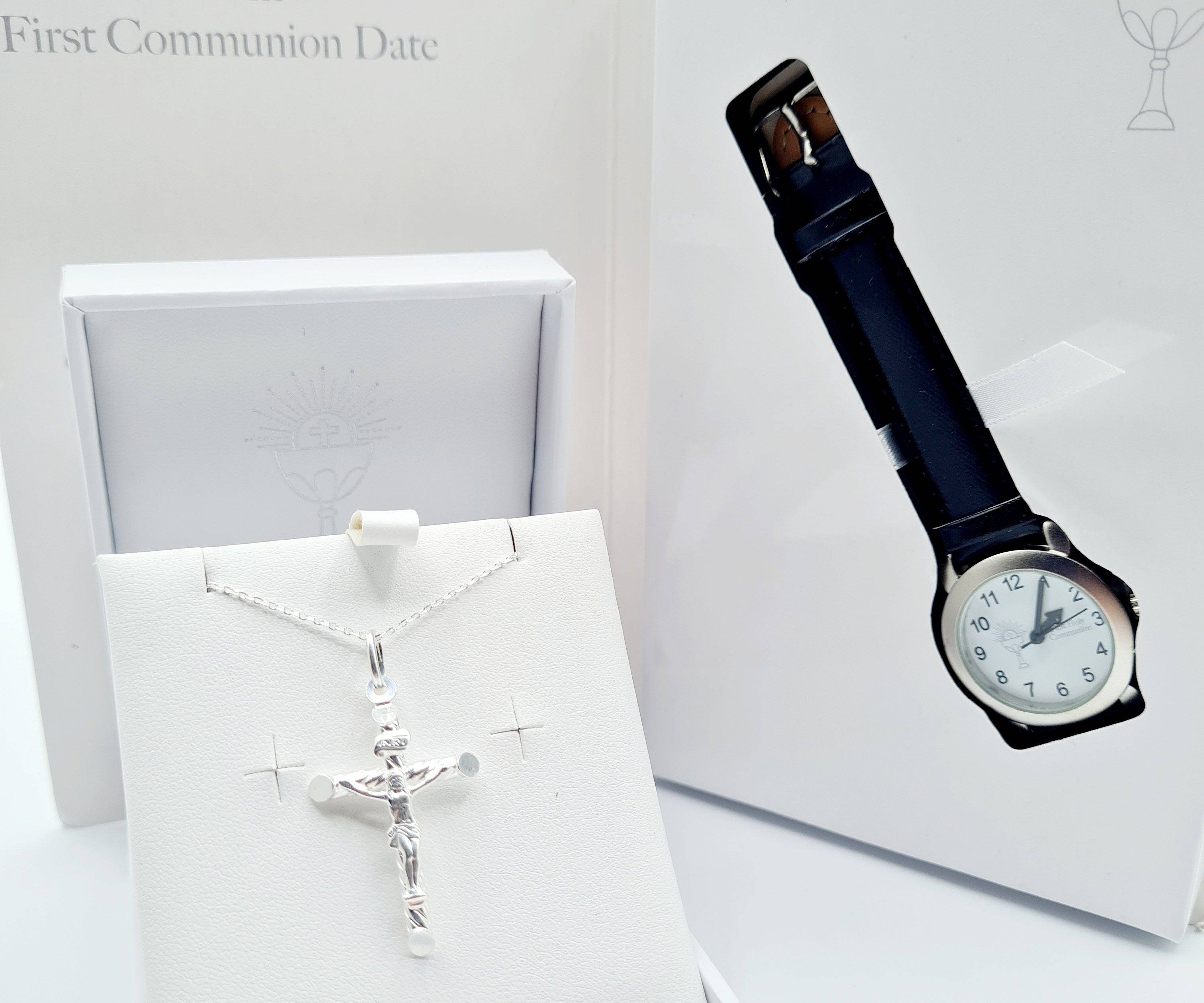 Boys 1st Holy Communion Gift Set – Sterling Silver Crucifix & Watch 