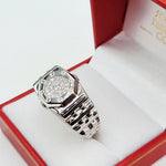 Close up of Silver ring with gemstones in a red jewelry box