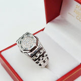 Close up of Silver ring with gemstones in a red jewelry box