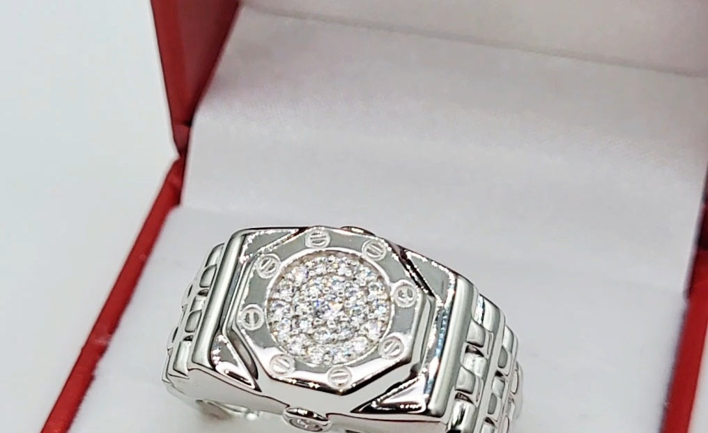 Front view of Men's Sterling Silver CZ Ring.