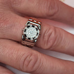Close up of Mens Sterlng silver ring with cz on mans hand
