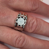 Close up of Mens Sterlng silver ring with cz on mans hand