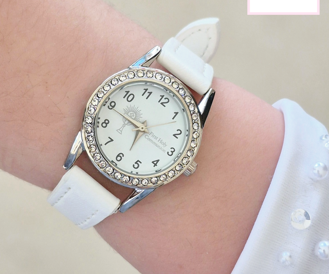Girls White Holy Communion Watch with Cz detail