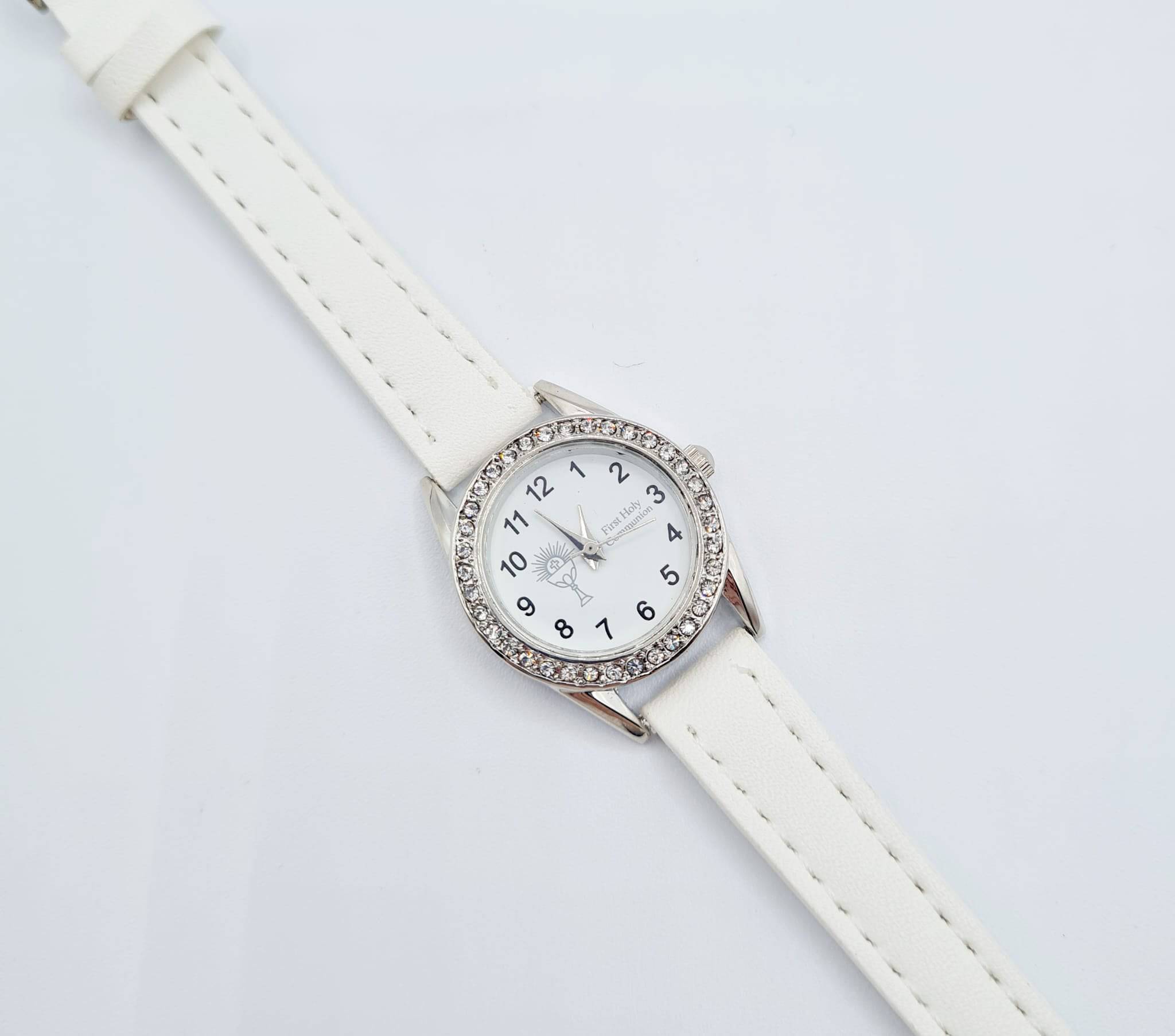 First Holy Communion Watch for girls or boys - White with cz's 