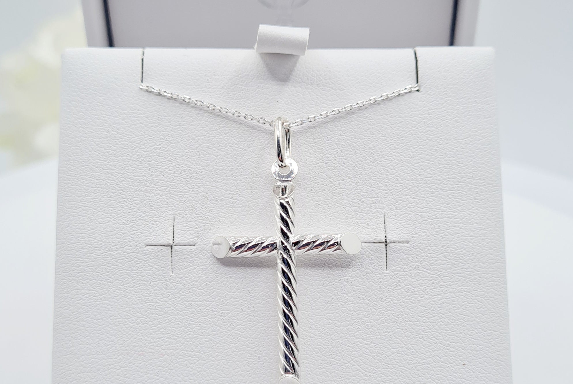 Gift box containing watch and Sterling Silver Cross Rope Design & Chain  – Holy Communion or Confirmation gift
