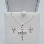 Sterling silver CZ cross pendant with matching earrings – First Holy Communion jewellery
