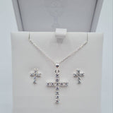 Sterling silver CZ cross pendant with matching earrings – First Holy Communion jewellery