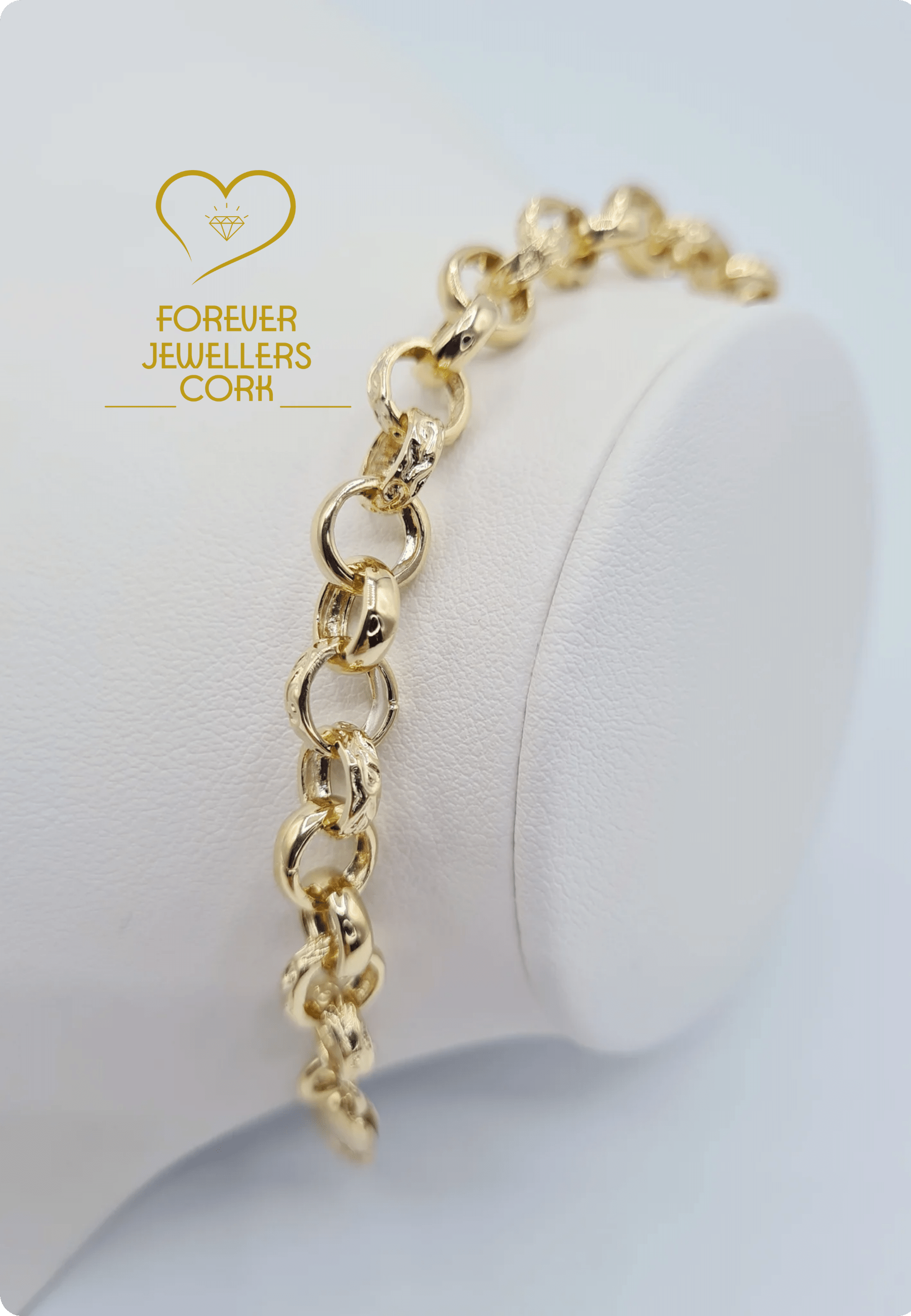 9ct Yellow Gold Textured Oval Belcher Chain Bracelet - Tzefira
