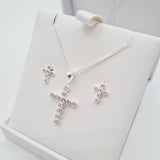 Close-up of sterling silver CZ cross pendant First Holy Communion or Confirmation