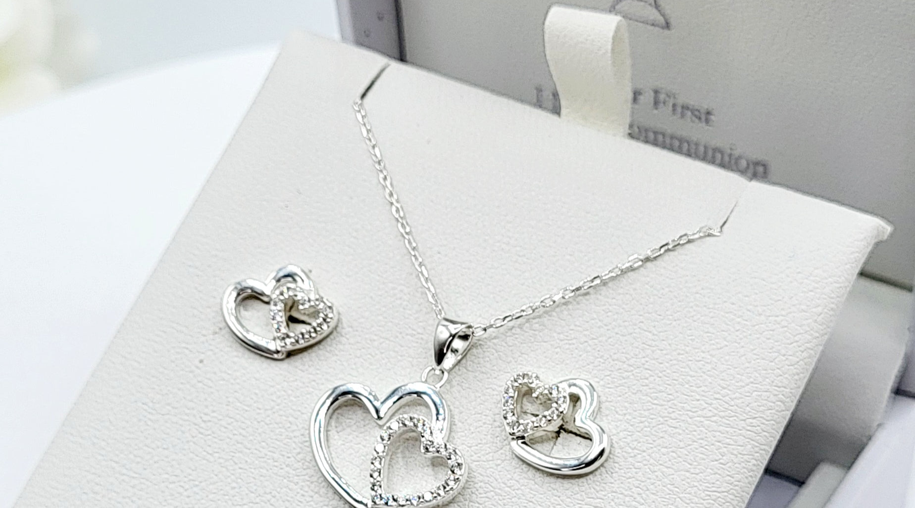 Pendant and earrings displayed in gift box – First Holy Communion gift