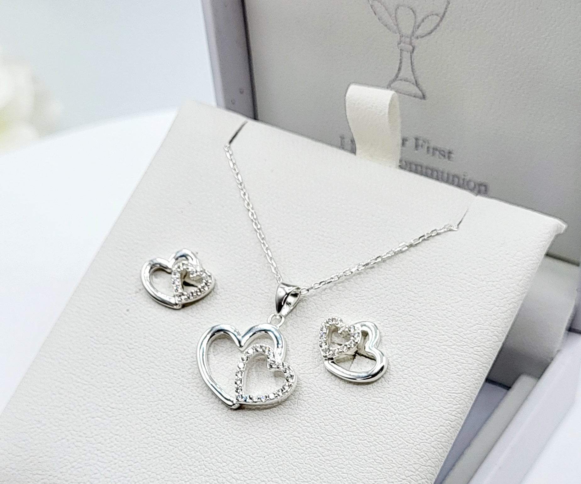 Pendant and earrings displayed in gift box – First Holy Communion gift