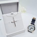 Gift box containing watch and CZ cross pendant – Holy Communion gift
