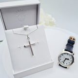 Gift box containing watch and CZ cross pendant – Holy Communion gift