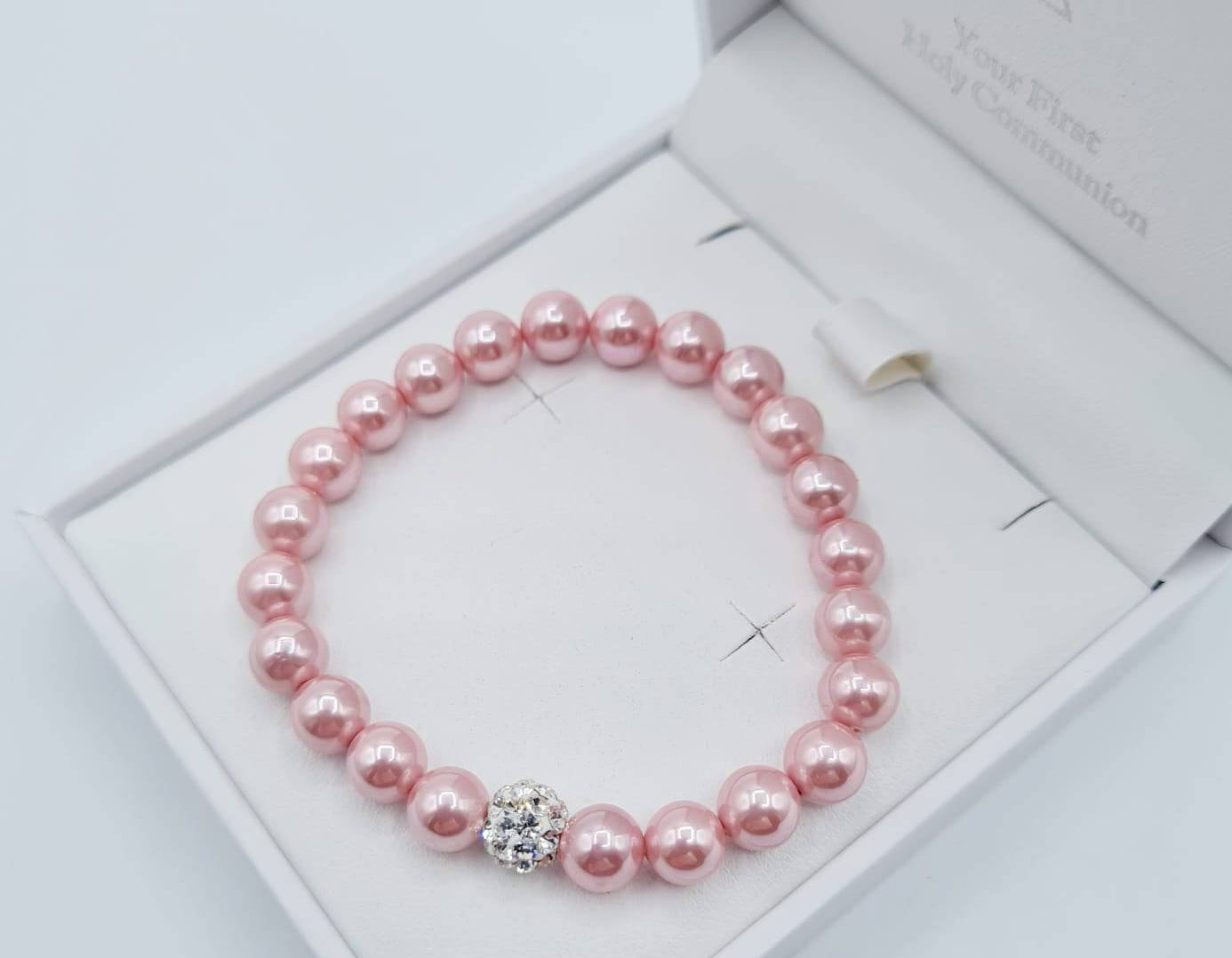 Pale Pink Pearl Bracelet with Crystal Ball Set