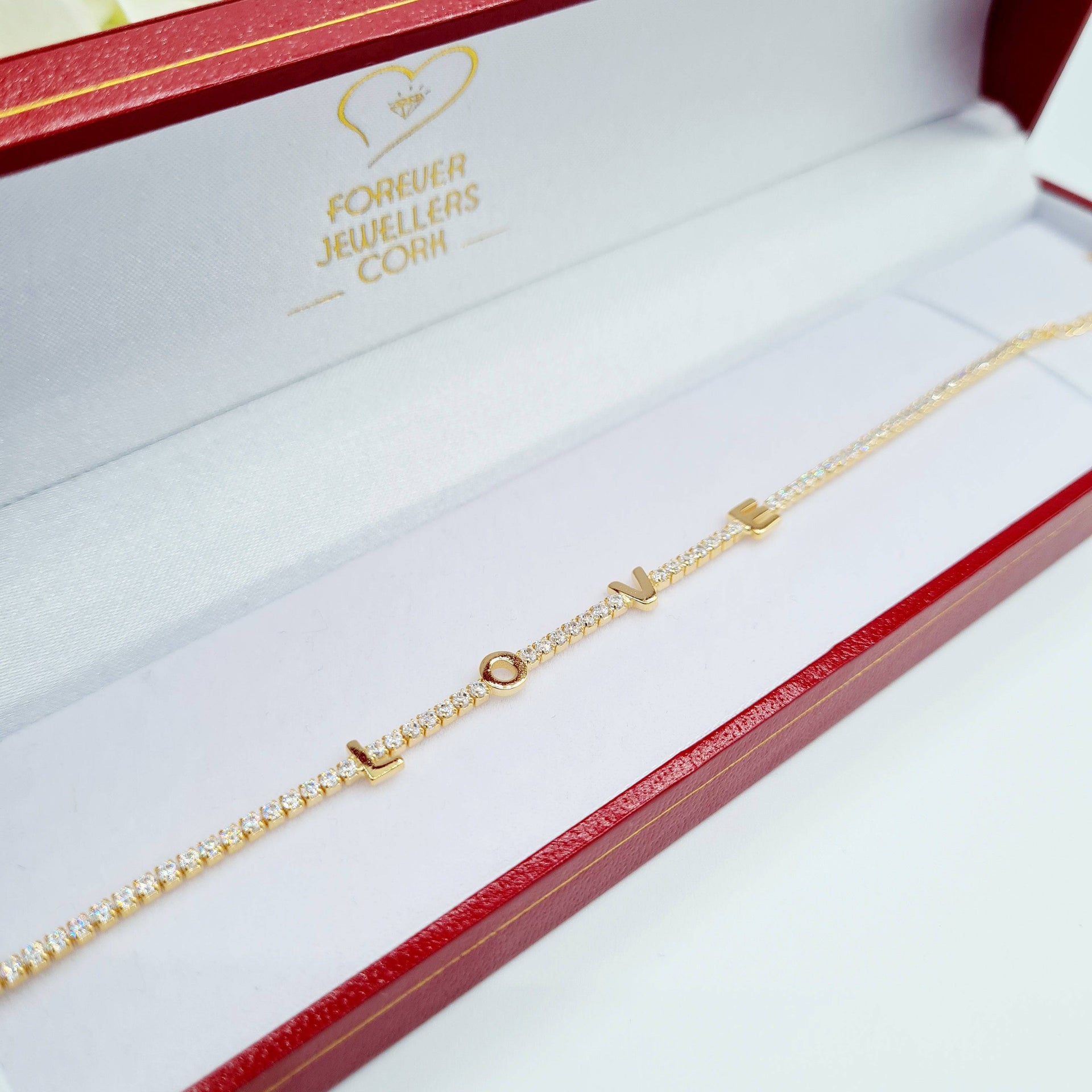 Gold on Sterling Silver LOVE Cubic Zirconia Tennis Bracelet