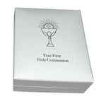 White Gift box with chalice logo containing – First Holy Communion jewellery
