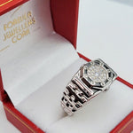 Mens Silver  Cz ring with czs in a red forever jewellers cork box
