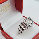 Mens Silver  Cz ring with czs in a red forever jewellers cork box