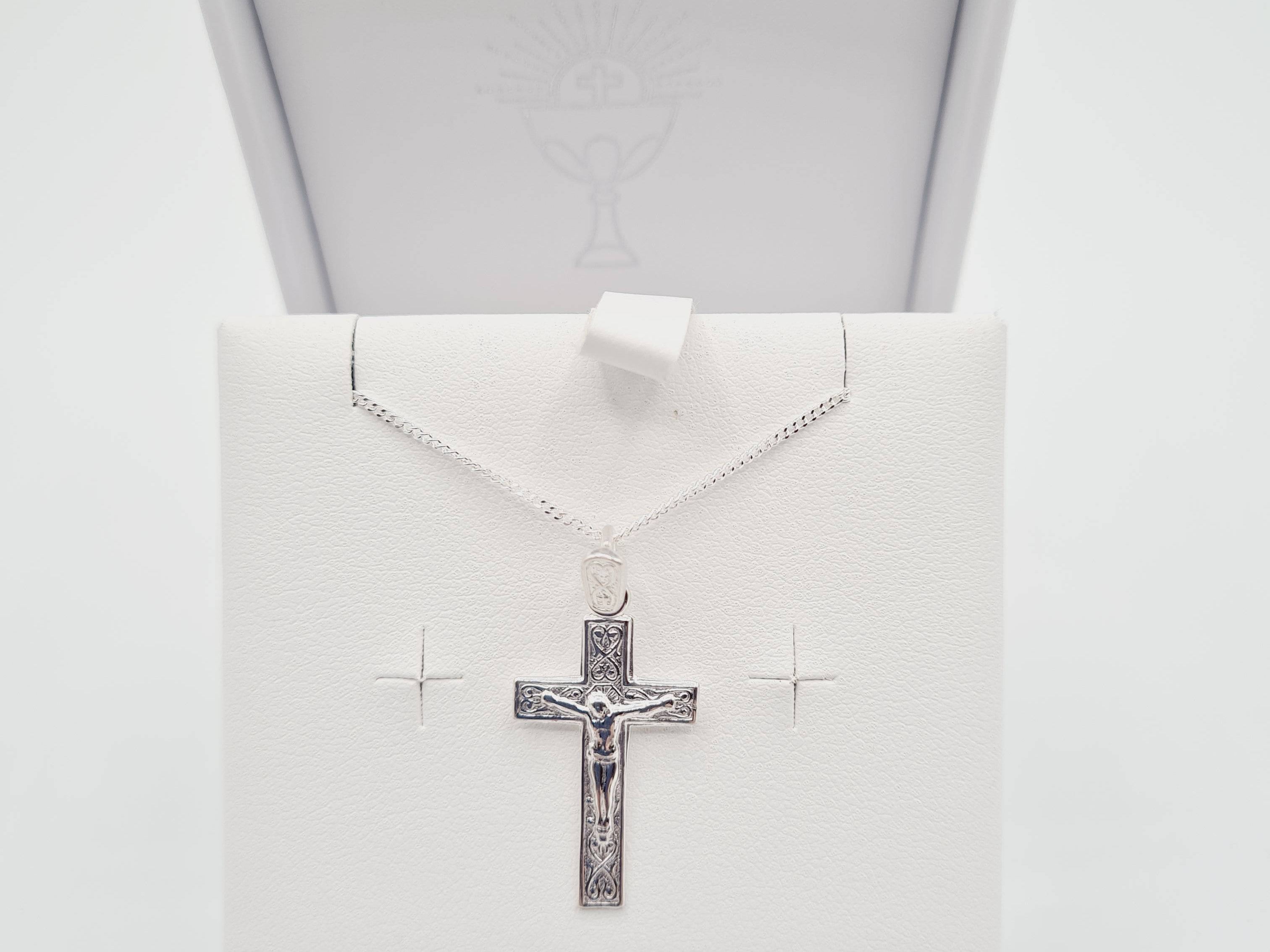 Sterling silver crucifix cross pendant with chain – Communion & Confirmation jewellery