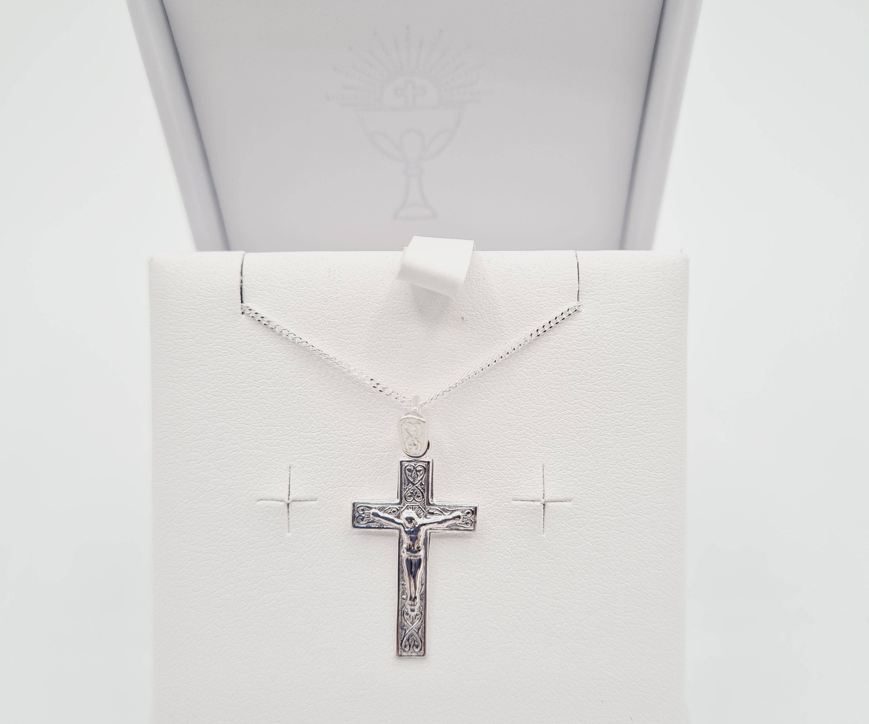 Sterling silver crucifix cross pendant with chain – Communion & Confirmation jewellery