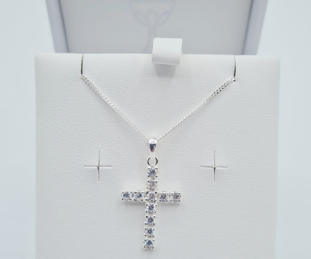 Sterling silver CZ cross pendant with chain – First Holy Communion jewellery