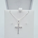 Sterling silver CZ cross pendant with chain displayed in gift box – Communion jewellery gift