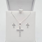 Sterling silver cubic zirconia cross pendant with matching earrings – Communion & Confirmation jewellery