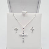 Sterling silver cubic zirconia cross pendant with matching earrings – Communion & Confirmation jewellery