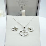 Sterling silver CZ double heart pendant with matching earrings – Communion & Confirmation jewellery