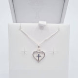 Sterling silver CZ heart pendant with cross – First Holy Communion jewellery